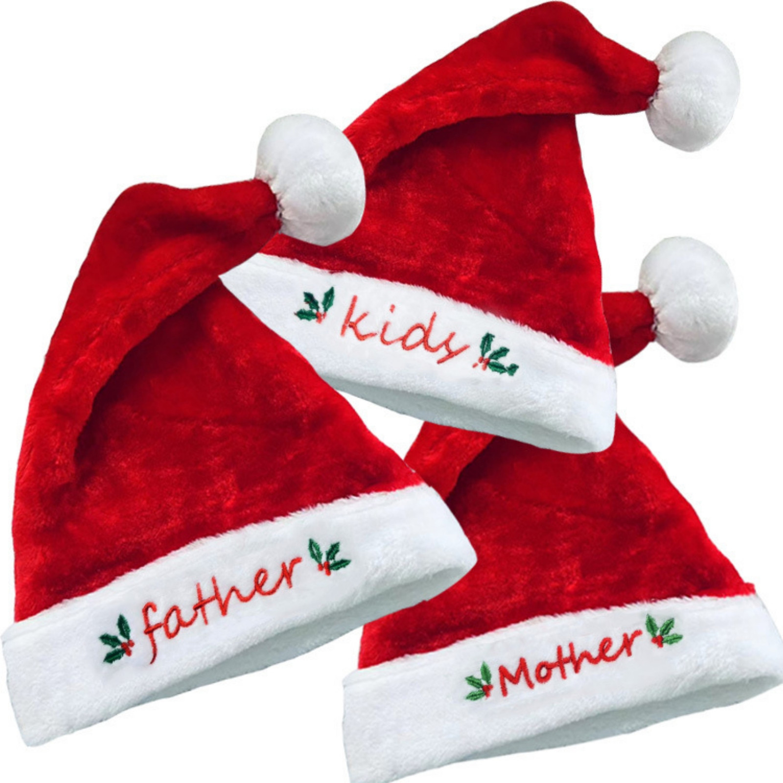 Muecwrye 3 Pcs Christmas Hat, Funny Santa Hat, Personalized Family Red Hats for Kids Adults Decoration, Embroidered Unisex Hat for Christmas Accessories, New Year Festive Party Supplies, For Family